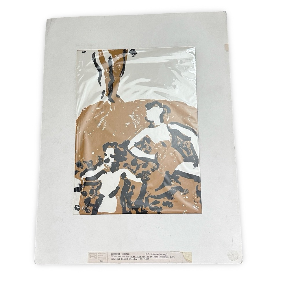 Ronald Schwerin 1965 Relief Etching Mime Art of Etienne Decroux Ed 1000 Print